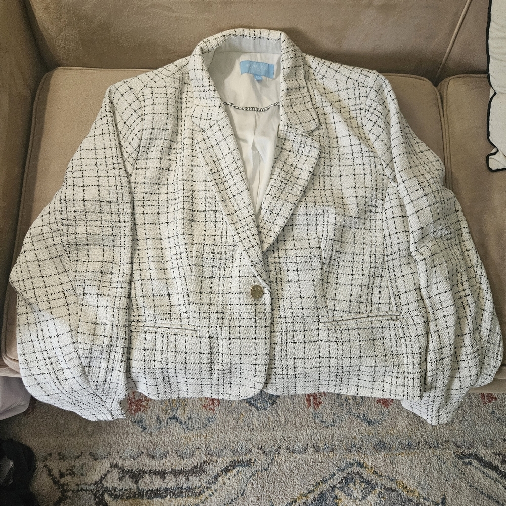 Draper James Brand New Cream and Black Textured Blazer Size XXL